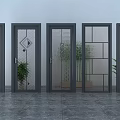 Modern Interior Glass Doors With Stylish Geometric Patterns And Decorative Plants 3d model