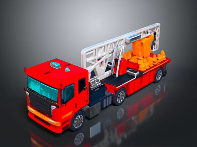 Red Fire Truck With Extended Ladder And Orange Rescue Equipment 3d model