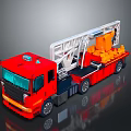 Red Fire Truck With Extended Ladder And Orange Rescue Equipment