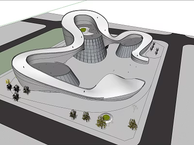 Modern Cultural Center Architectural Design With Unique Curved Shape And Green Landscaping 3d model