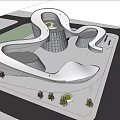 Modern Cultural Center Architectural Design With Unique Curved Shape And Green Landscaping