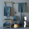 Blue Cotton Bathroom Towels Washcloths With Hangers Tissue Holders And Storage Basket