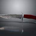 Artisan Crafted Knife With Patterned Blade Red Handle And Metal Guard