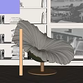 Modern Elegant Accent Chair With Pleated White Design Metal Base By Window And Bookshelves