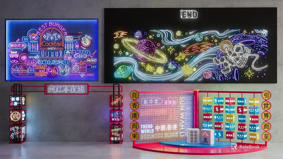 Neon Decorative Lights With Colorful Planet And Astronaut Patterns For 3d model