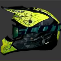 Sporty Reflective Motorcycle Helmet With Blue Yellow Green Design Goggles And Face Mask