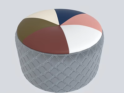 Modern Round Stool With Multicolor Patchwork Top And Diamond Quilted Gray Base 3d model