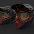 Two Modern Motorcycle Helmets With Protective Design And Tinted Goggles