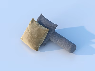 Decorative Square And Cylindrical Pillows In Golden And Gray Tones For Home Decor 3d model