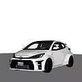 White Toyota Sporty Compact Hatchback With Black Wheels And Front Design