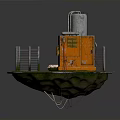 Industrial Square Platform With Orange Equipment Cabinet Silver Cylindrical Tank And Metal Railings