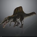 Spinosaurus Dinosaur 3D Model Standing Pose With Open Mouth And Orange Striped Sail