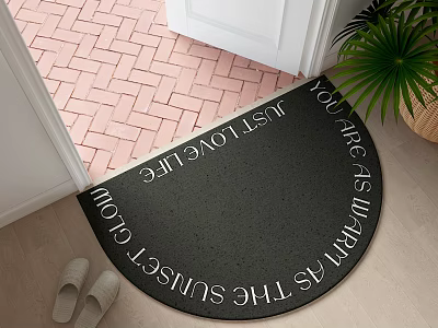 Warm Black Semicircular Stylish Rug with White Lettering for Entrance Decor 3d model