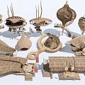 Various Creative Thatched Wooden Architectural Models Featuring Unique Shapes And Structures