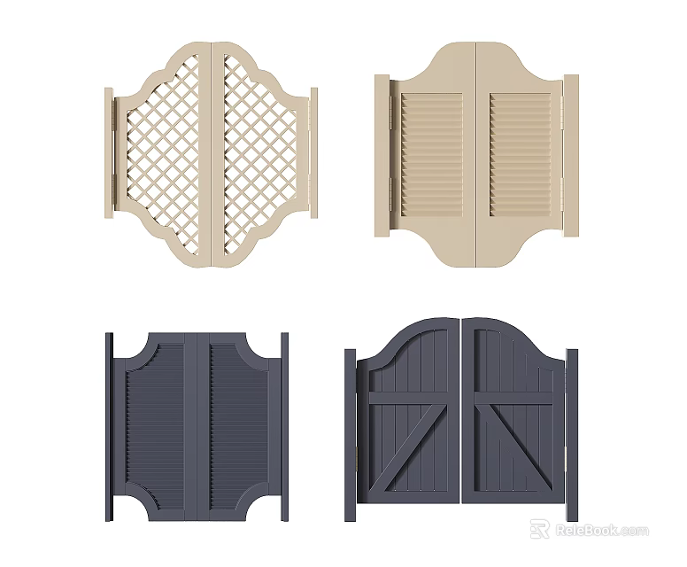 Various Double Doors Styles Featuring Lattice Shutter Designs And Beige Dark Gray Colors 3d model 