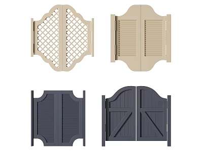 Various Double Doors Styles Featuring Lattice Shutter Designs And Beige Dark Gray Colors 3d model