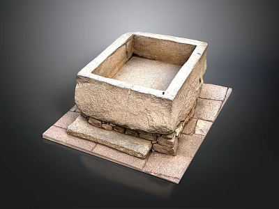 Stone Sculpture Carving Of Square Basin With Slab Base And Detailed Texture 3d model