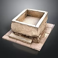 Stone Sculpture Carving Of Square Basin With Slab Base And Detailed Texture