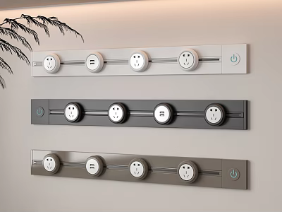Modern Power Socket Strips With Multiple Outlets And On Off Switches In White And Gray 3d model