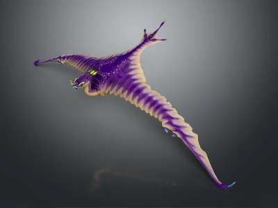 Fantasy Character Interacting With Purple Yellow Winged Creature Having Glowing Parts And Streamlined Form 3d model