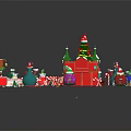 Festive Christmas Holiday Furniture With Red Cottage Green Tree Candy Canes And Gift Boxes