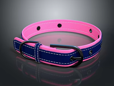 Pink And Blue Pet Collar With Adjustable Strap Black Buckle And Stitching Detail 3d model