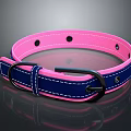 Pink And Blue Pet Collar With Adjustable Strap Black Buckle And Stitching Detail
