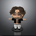 Cute Cartoon Character Figurine With Brown Curly Hair Red Eyes And Black Shirt