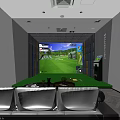 Indoor Golf Simulator Room With Green Turf And Golf Course Screen Setup 3d model
