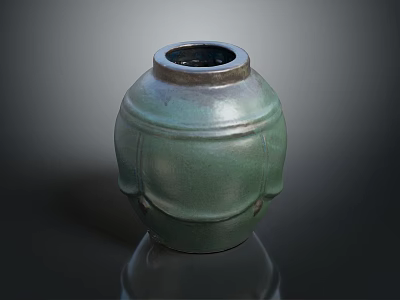 Green Glazed Ceramic Vase Featuring Ribbed Texture And Smooth Surface Design 3d model