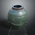 Green Glazed Ceramic Vase Featuring Ribbed Texture And Smooth Surface Design 3d model
