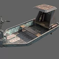 Rusty Weathered Boat With Small Cabin Window Propeller And Deck Equipment 3d model