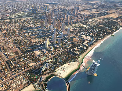 Aerial View Planning of Modern Coastal City with Skyscrapers Beachfront and Iconic Architecture 3d model