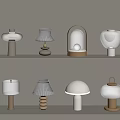 Various Stylish Table Lamps With Different Designs Displayed On Shelves