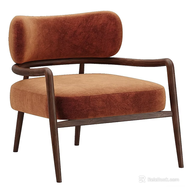 Modern Brown Velvet Accent Chair with Wooden Frame and Armrests 3d model 