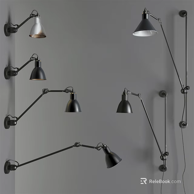 Modern Wall Lamps With Adjustable Metal Arms And Black Silver Shades For Interior Use 3d model 