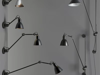 Modern Wall Lamps With Adjustable Metal Arms And Black Silver Shades For Interior Use 3d model