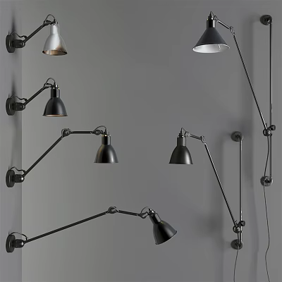 Modern Wall Lamps With Adjustable Metal Arms And Black Silver Shades For Interior Use 3d model