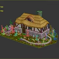 Enchanting Fairy Cottage With Thatched Roof Stone Walls Chimney And Flower Garden