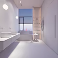 Elegant Modern Bathroom Interior Design With White Vanity Bathtub Marble Walls And Wooden Shelves