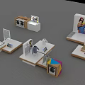 Modern Retail Display Shelves With Platforms Screens Washing Machine And Colorful Decor