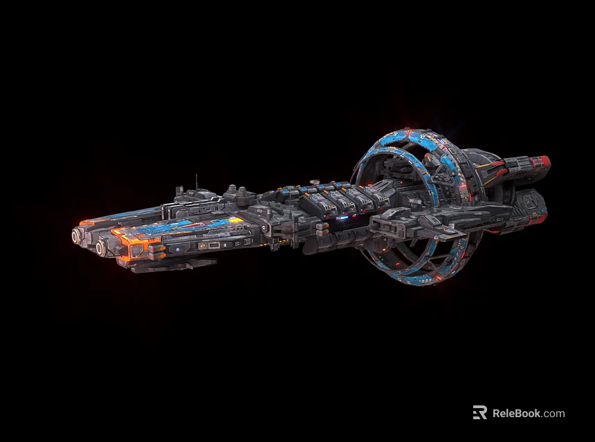 Futuristic Sci Fi Spaceship With Ring Structure And Glowing Metallic Details 3d model 