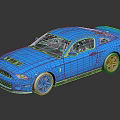 Blue Mustang Sports Car With Sleek Two Door Body Silver Alloy Wheels And Rear Spoiler