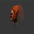 Detailed Game Movie Character Head With Red Hair and Fierce Facial Expression