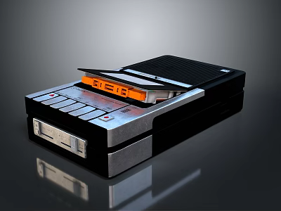 Vintage Computer Tape Drive With Black Silver Casing Orange Indicator Lights And Control Buttons 3d model