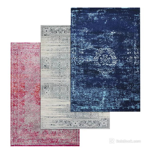 Square Rugs With Intricate Traditional Patterns In Red Beige And Blue 3d model