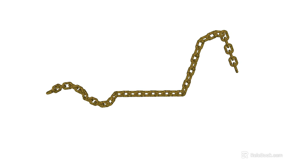 Golden Metal Chain With Curved Shape And Intricate Link Design On White Background 3d model 