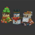 Colorful Pixelated Three Festive Characters Snowman Santa And Green Hat Holiday Figurines