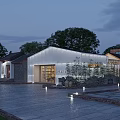 Boutique Guesthouse Architecture Featuring Modern Traditional Blend White Facade Gray Bricks Courtyard And Trees Lighting