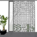 White Geometric Room Divider With Hollow Patterns In Modern Interior With Green Plants And Window